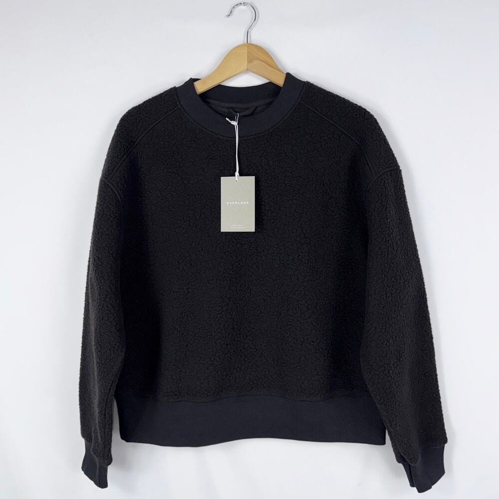 NWT Everlane The ReNew Fleece Oversized Crew Sweater Women's Small Black